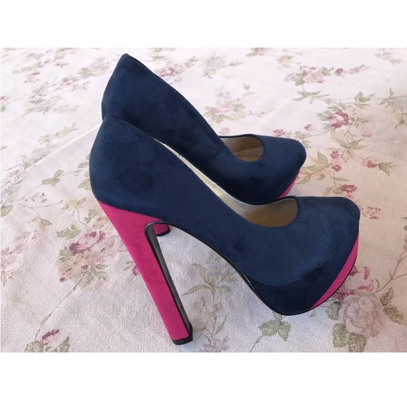 Womens Shoes Size 6 Faux Suede Platform Pump Heels in Navy Pink Colorblock NIB - Picture 6 of 6
